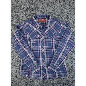 Simms Fishing Products Womens Small Blue Purple Plaid Western Button Down Shirt‎